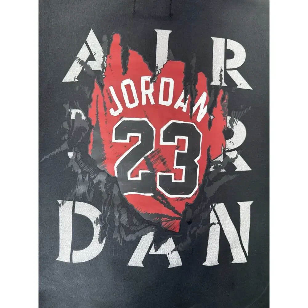Air Jordan 23 Black Graphic Print Pullover Hoodie Logo Drawstring Pockets Med